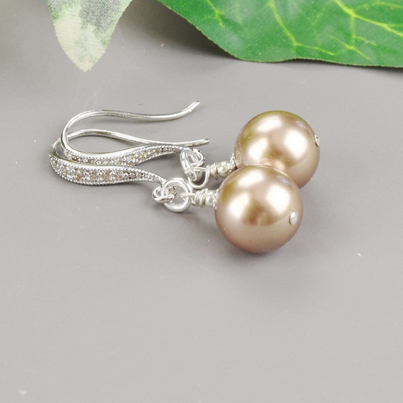 Gold Pearl Earrings Silver Bronze Swarovski Pearl Bridesmaid | Etsy