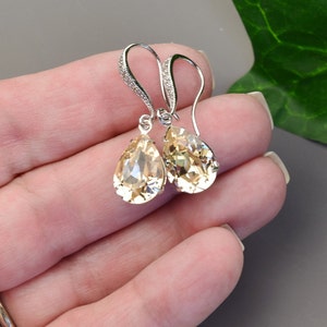 Champagne Wedding Earrings for Brides Crystal Bridal Earrings Champagne Wedding Jewelry for Bridesmaid Gifts Maid of Honor Jewelry image 3