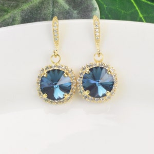 Navy Blue Crystal Drop Earrings Gold Something Blue Bridal Earrings Wedding Jewelry for Bridemaids Gift Earrings Jewelry image 2