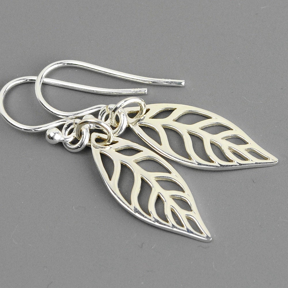 Sterling Silver Leaf Earrings Dangle Earrings Leaf Jewelry Etsy
