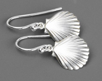 Sterling Silver Shell Earrings - Dainty Drop Earrings - Nautical Earrings - Beach Jewelry