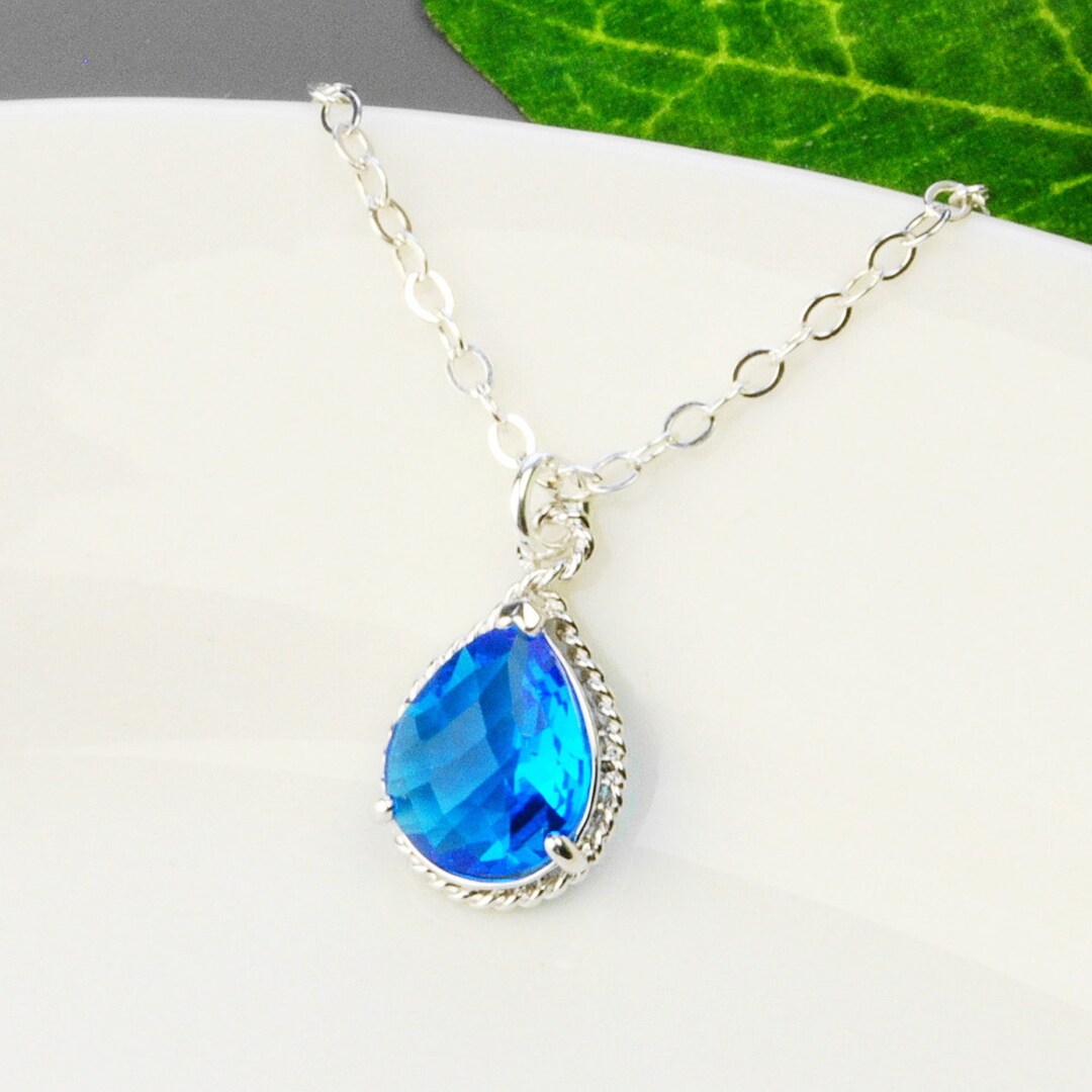 Cobalt Blue Necklace Blue Bridesmaid Necklace Silver Blue Glass Pendant ...