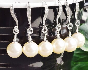 Pearl Bridesmaid Earrings SET OF 3 Ivory Pearl Drop Earrings , Bridesmaid Thank You Jewelry Gifts for Wedding Party Jewelry