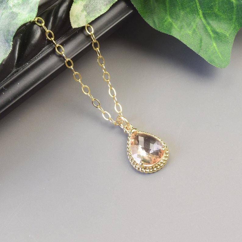 Blush Champagne Necklace Gold Crystal Bridesmaid Necklace Etsy