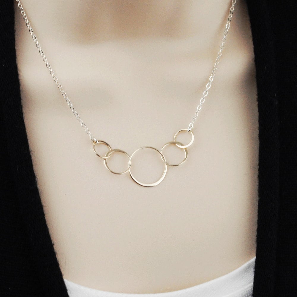 5 Circle Necklace Sterling Silver Interlocking Five Circle Etsy