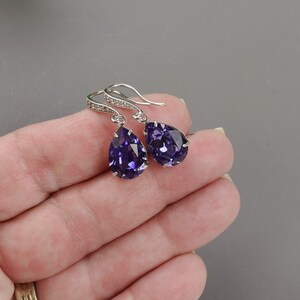 Tanzanite Drop Earrings Silver Purple Bridal Earrings Crystal Teardrop Wedding Jewelry for Bridesmaids Gifts Maid of Honor Jewelry image 2