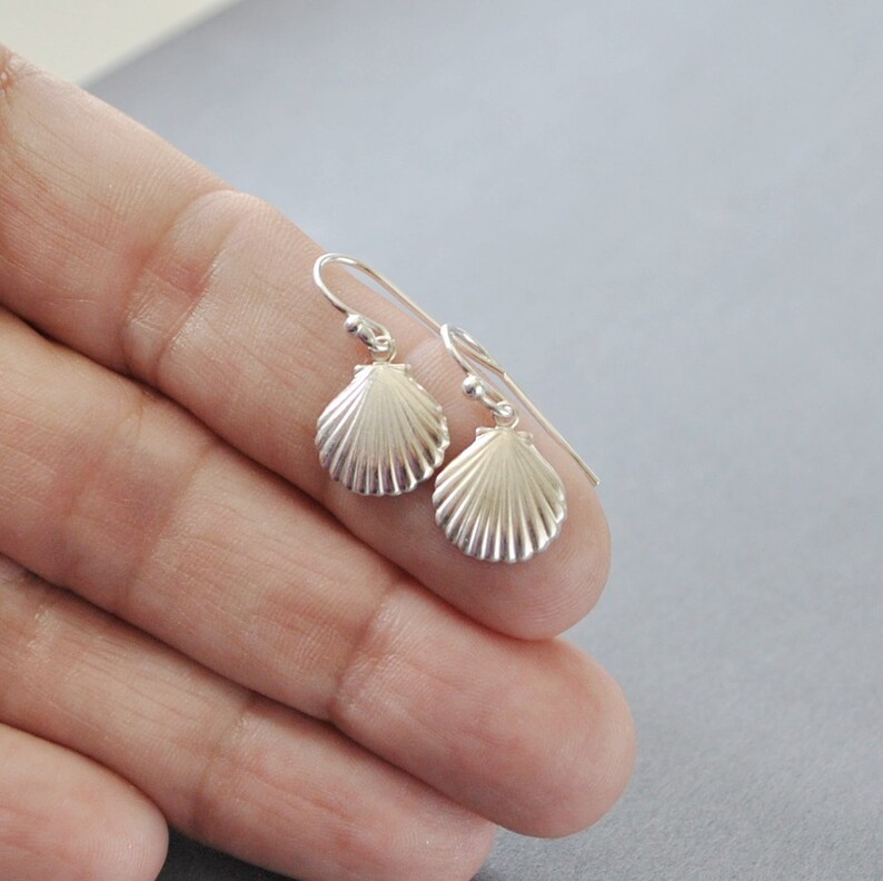 Sterling Silver Shell Earrings Dainty Drop Earrings Etsy
