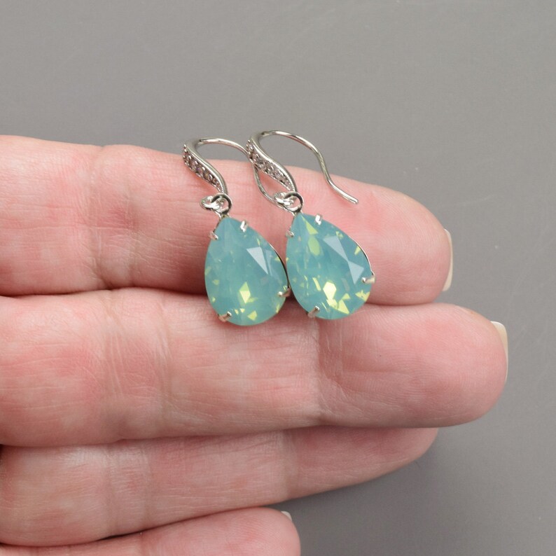 Mint Green Earrings Silver Crystal Earrings for Bridesmaids Etsy
