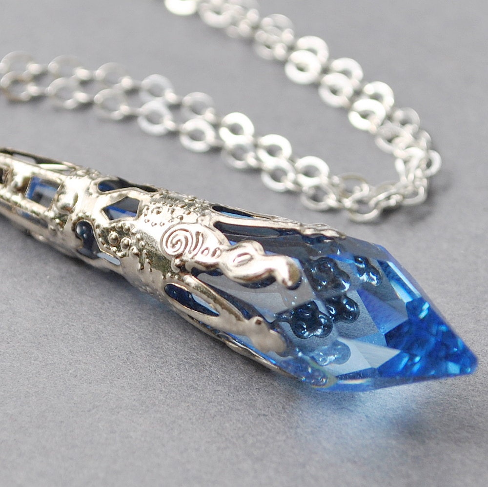 Sapphire Blue Necklace Blue Swarovski Crystal Pendant Etsy