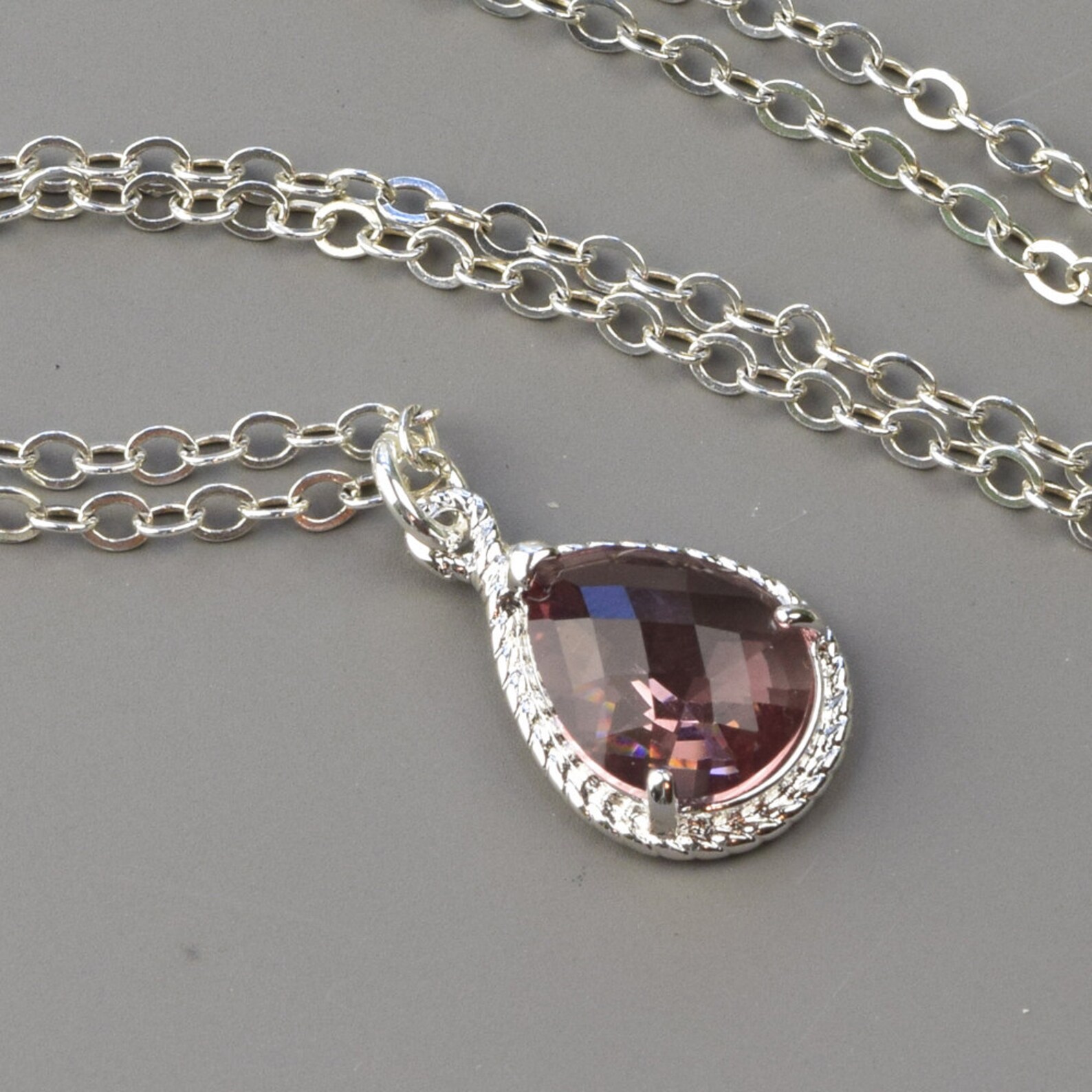 Plum Necklace Silver Eggplant Glass Pendant Necklace Plum Etsy
