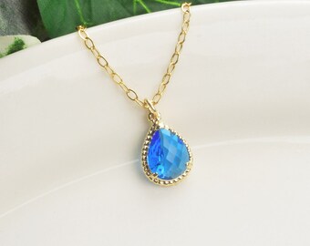 Cobalt Blue Necklace  - Blue Bridesmaid Necklace - Gold Blue Glass Pendant Necklace - Bridesmaid Gift - Wedding Jewelry