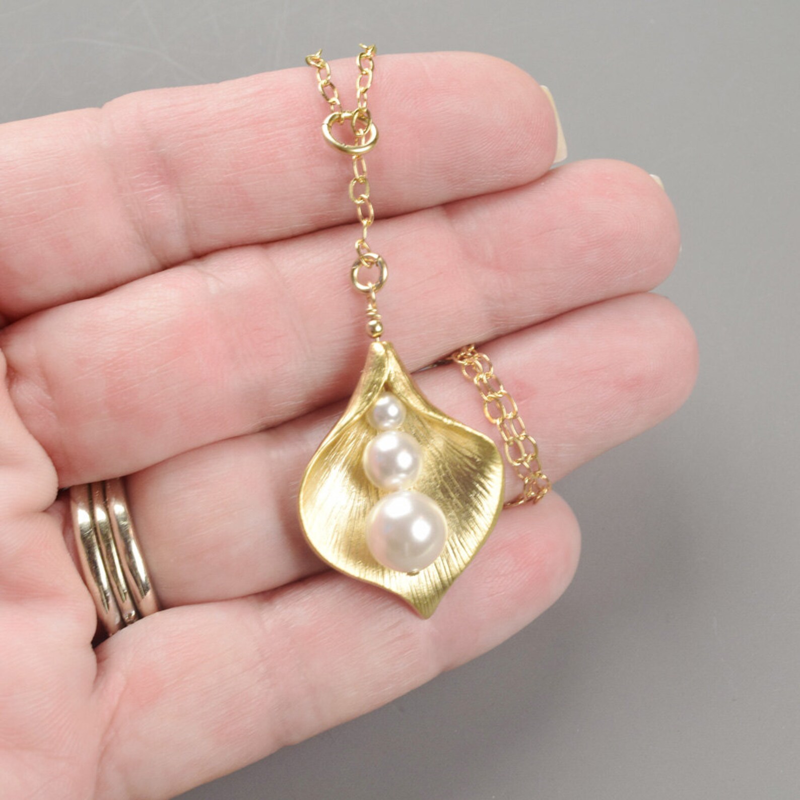 Gold Calla Lily Necklace Choose Your Color Pearl Necklace Etsy