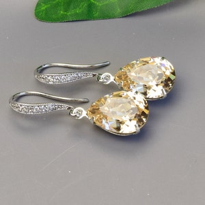 Champagne Wedding Earrings for Brides Crystal Bridal Earrings Champagne Wedding Jewelry for Bridesmaid Gifts Maid of Honor Jewelry image 2