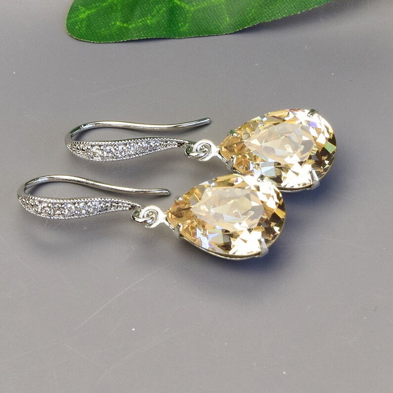 Champagne Wedding Earrings for Brides Crystal Bridal Earrings Champagne Wedding Jewelry for Bridesmaid Gifts Maid of Honor Jewelry Bild 2