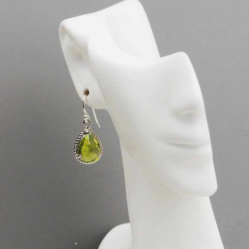 Apple Green Earrings Silver and Green Glass Drop Earrings Bridesmaid Gift Bridesmaid Earrings Wedding Jewelry Bridesmaid Jewelry image 4
