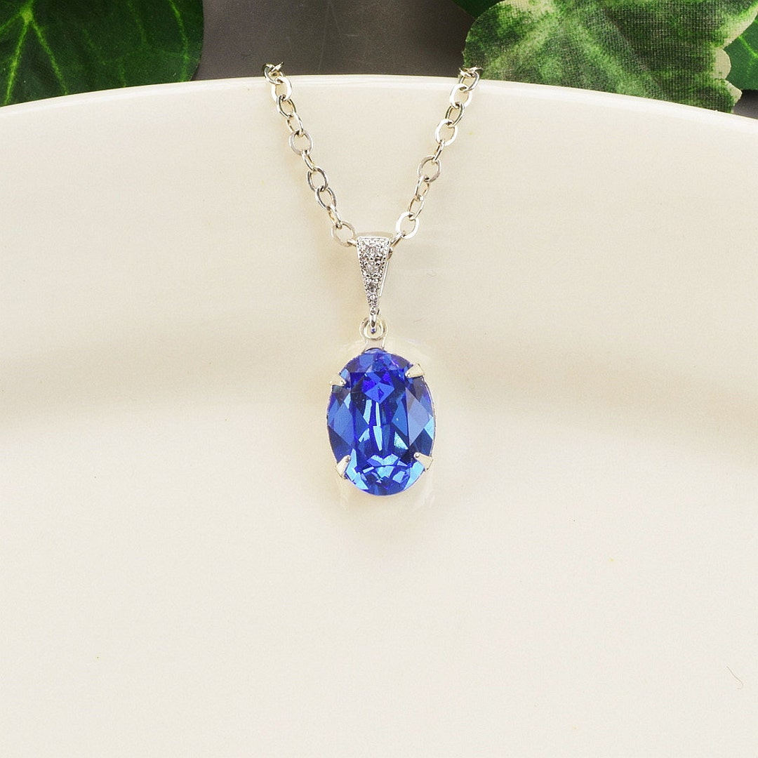 Sapphire Bridal Jewelry Silver Cobalt Blue Crystal Necklace - Etsy