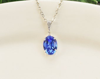 Sapphire Bridal Jewelry Silver Cobalt Blue Crystal Necklace Royal Blue Wedding Necklace Something Blue for Brides Blue Bridesmaid Necklace