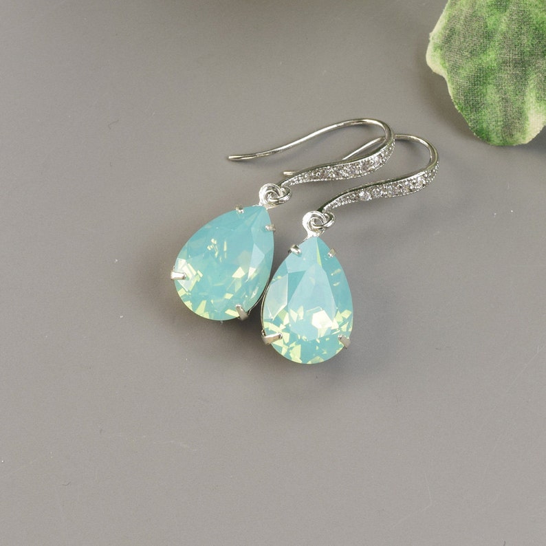 Mint Green Earrings Silver Crystal Earrings for Bridesmaids Etsy