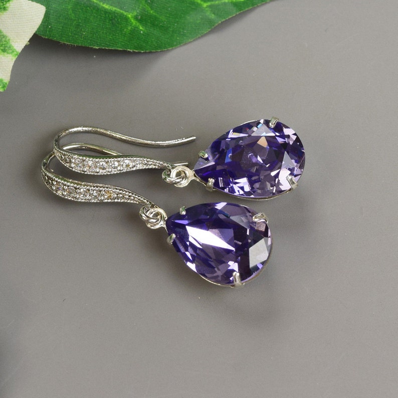 Tanzanite Drop Earrings Silver Purple Bridal Earrings Crystal Teardrop Wedding Jewelry for Bridesmaids Gifts Maid of Honor Jewelry image 3