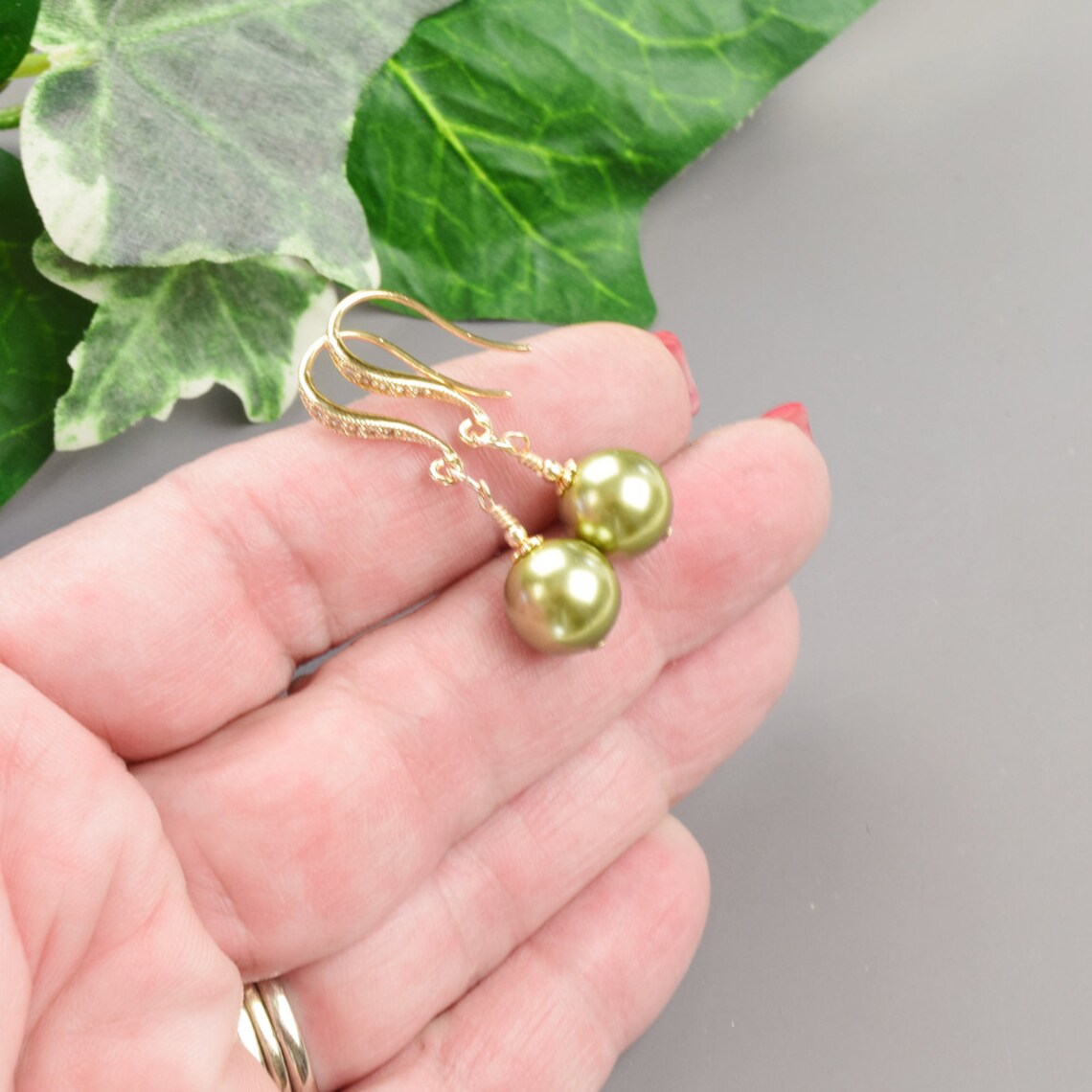 Sage Green Pearl Earrings Gold Pearl Wedding Earrings for Etsy