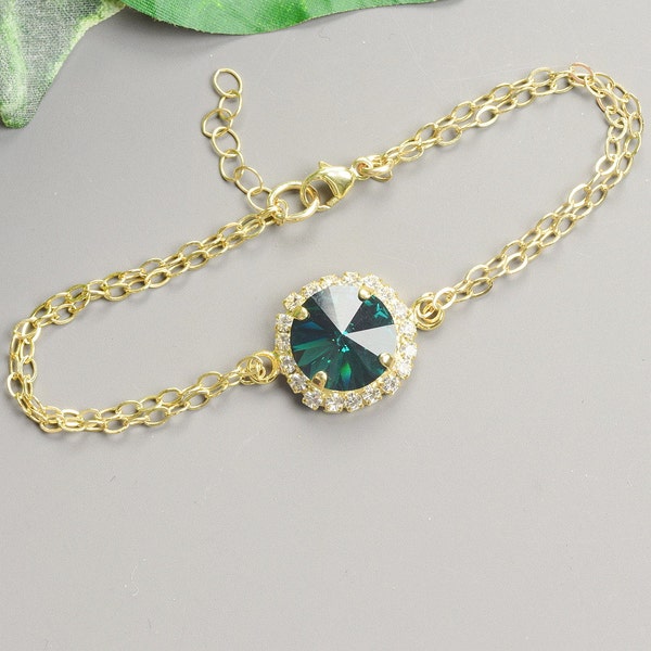 Emerald Green Bracelet - Gold Emerald Green Bridesmaid Bracelet -  Crystal Bracelet - Bridesmaid Jewelry - Wedding Jewelry