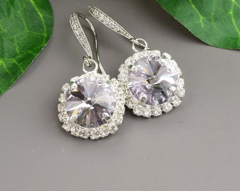 Light Purple Bridal Earrings Silver  Lavender Crystal Earrings Purple Bridesmaid Jewelry Gifts Wedding Jewelry for Brides