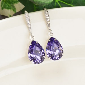 Tanzanite Drop Earrings Silver Purple Bridal Earrings  Crystal Teardrop Wedding Jewelry for Bridesmaids Gifts Maid of Honor Jewelry