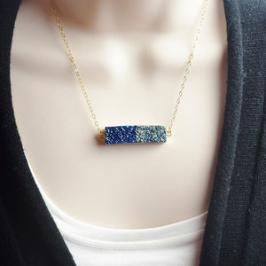 Blue Druzy Necklace Gold Druzy Bar Pendant Necklace Druzy Jewelry Trendy Necklaces for Women Birthday Gift for Mom Unique Best Friend Gift image 4