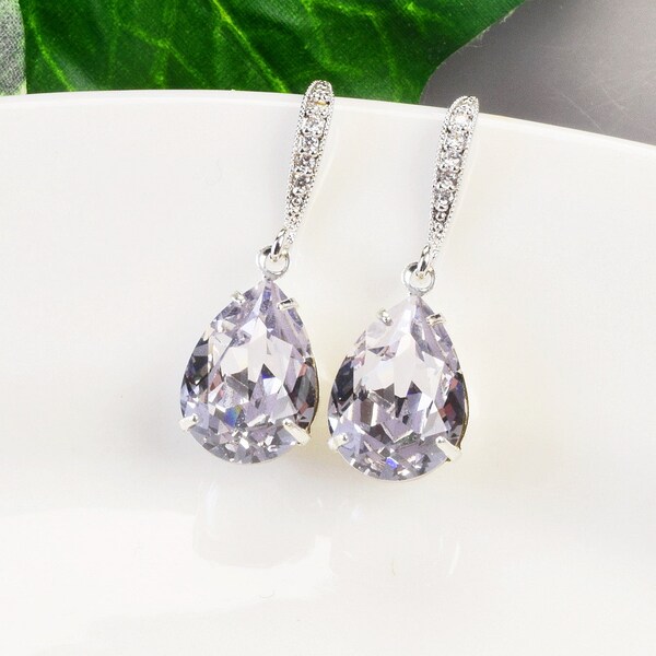 Wedding Bridal Earrings - Clear Crystal Teardrop Silver Dangle Earrings For Bride & Bridesmaids 1 thumbnail image