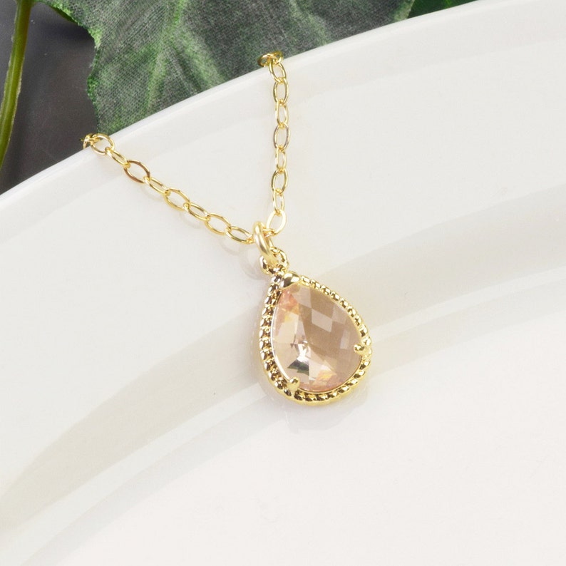 Blush Champagne Necklace Gold Crystal Bridesmaid Necklace Etsy
