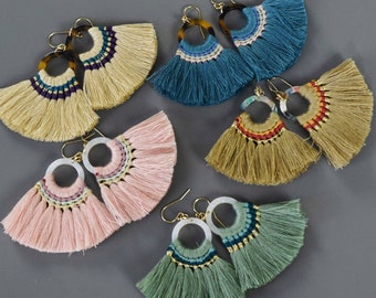 Large Fan Tassel Earrings for Women Boho Fringe Hoop Earrings Statement Bohemian Jewelry Fringe Tassel Dangle Earrings