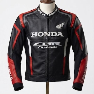 Schwarze und rote Motorrad-Lederjacke, handgefertigte Sportjacke für Biker, Unisex-Geschenk