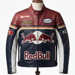 Handmade Motorsport Navy Blue Leather Jacket Racing Biker Retro Bomber Coat
