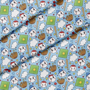 Stof met leuk honkbalpatroon, 100% polyester, 147 cm extra breed.