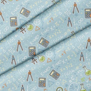 Stoff mit niedlichem Mathematik- und Naturwissenschaftsmuster, 100 % Polyester, 147 cm extra breit