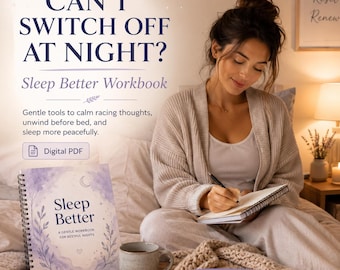 Cuaderno de ejercicios para dormir mejor, guía para aliviar el insomnio, registro de sueño en PDF, ayuda para controlar los pensamientos excesivos, diario del sueño, cuaderno de ejercicios para la rutina antes de acostarse, sueño para la ansiedad