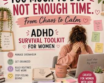 Cuaderno de trabajo sobre TDAH para mujeres, kit de supervivencia, planificador digital, PDF con habilidades para afrontar el TDAH, guía para aliviar la sobrecarga emocional, herramientas para el TDAH
