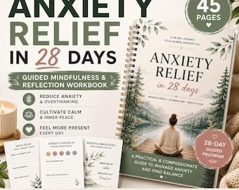Cuaderno de ejercicios para aliviar la ansiedad en 28 días / Reduce la ansiedad y el exceso de pensamientos / Diario de mindfulness guiado / PDF imprimible