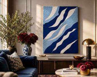 Blaues Abstraktes Wellen Design mit Perlen