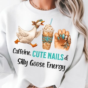 Silly Goose T-shirtdesign PNG, Mamma Koffein Söta Naglar PNG Designs för T-shirts, Leopardmönstrad T-shirt, Trendig Boho Coquette Animal PNG