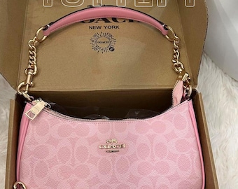 Coach Vintage 90er Jahre Rosa Umhängetasche | Designer Damen Handtasche mit Gold Kettenriemen