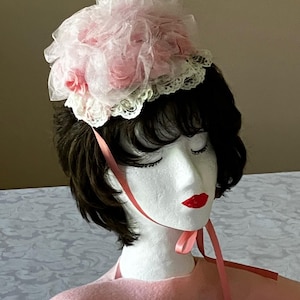 PINK ROSE FASCINATOR, Vintage Inspired, Church Hat, Formal Headpiece, Hat Accessories, Bridal hat, Bridesmaid Fascinators