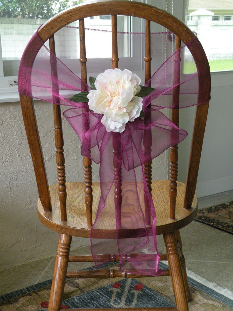 Organza Chair Sashes Magenta Purple Sashes With Peony Etsy
