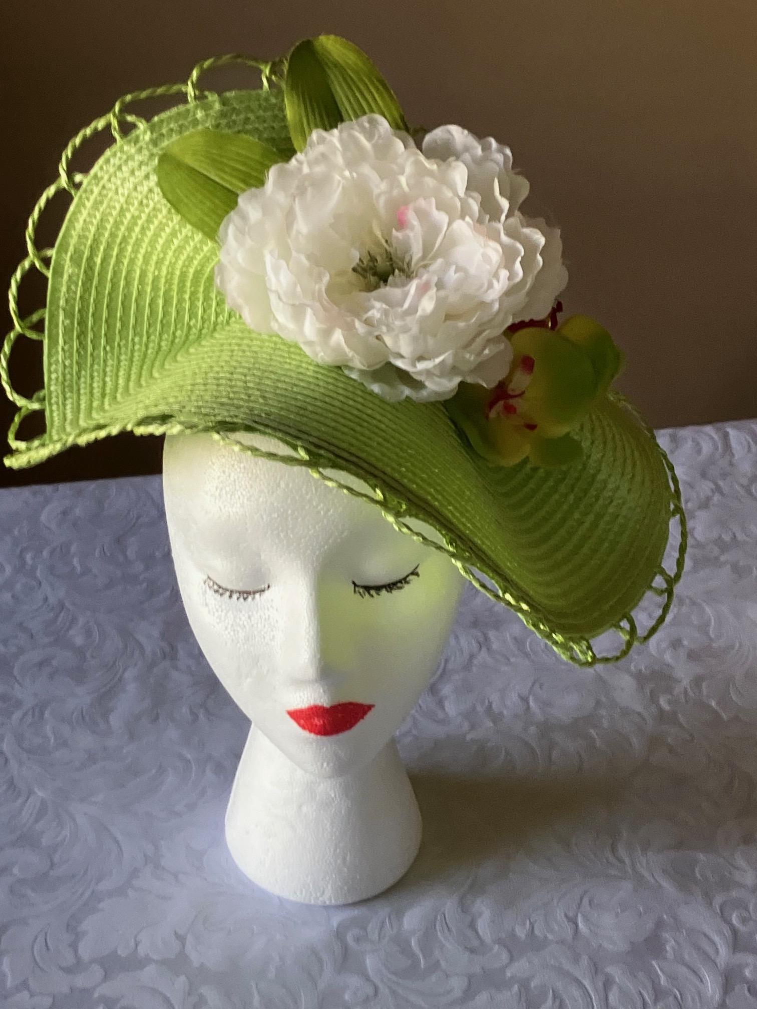 Medium brim lime green with bow accents along with trim. 18 Lime Green Velvet Bow, Wreath Bow, Christmas Bow, Velvet  main image 2