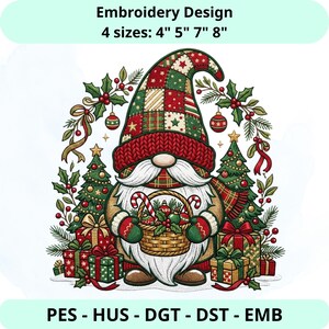 Christmas Gnome Embroidery Design with Patchwork Hat (Digital Download)
