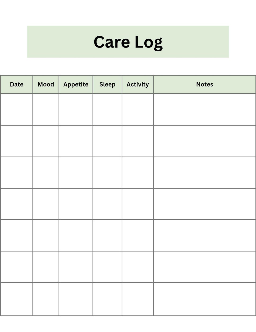 Care Log Printable | Daily Caregiver Log | Patient Care Tracker PDF - Etsy