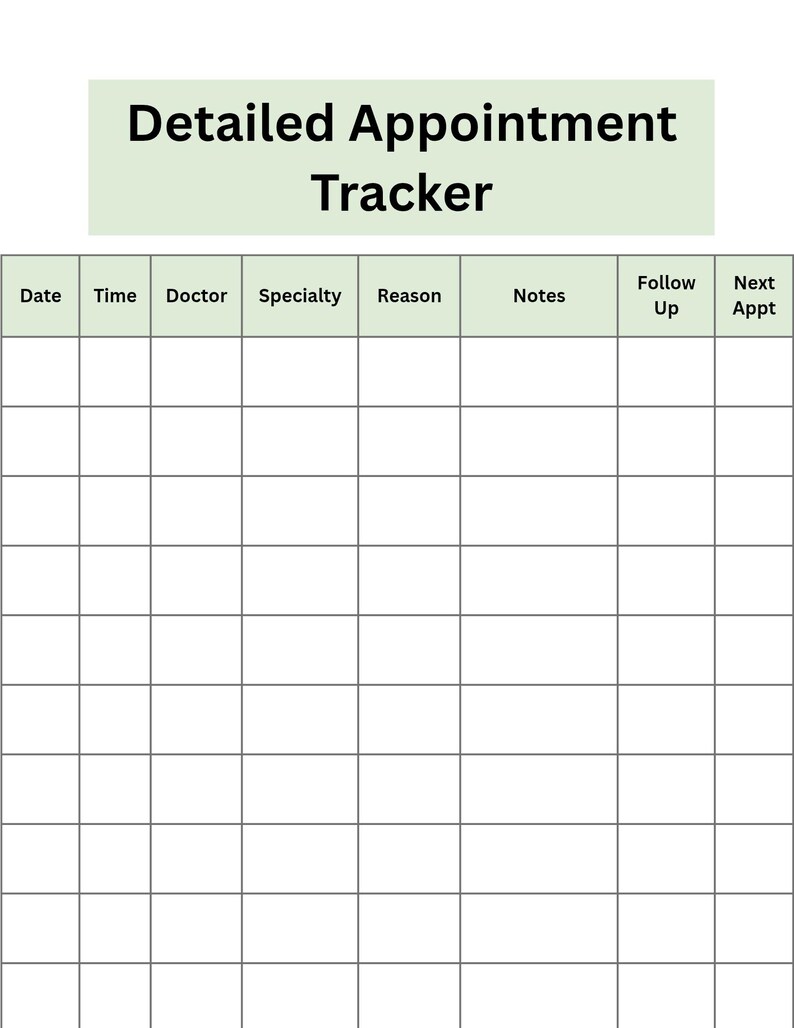 Detailed Appointment Tracker Printable | Medical Visit Log | Caregiver ...