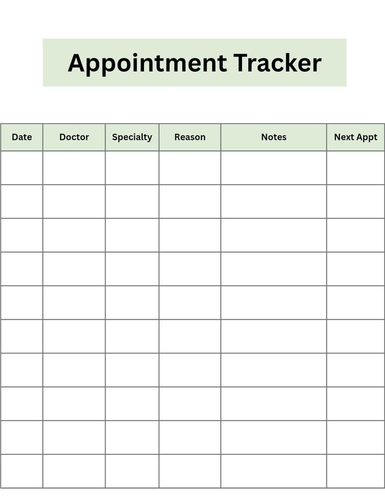 Appointment Tracker Printable | Doctor Visit Log | Caregiver Planner ...