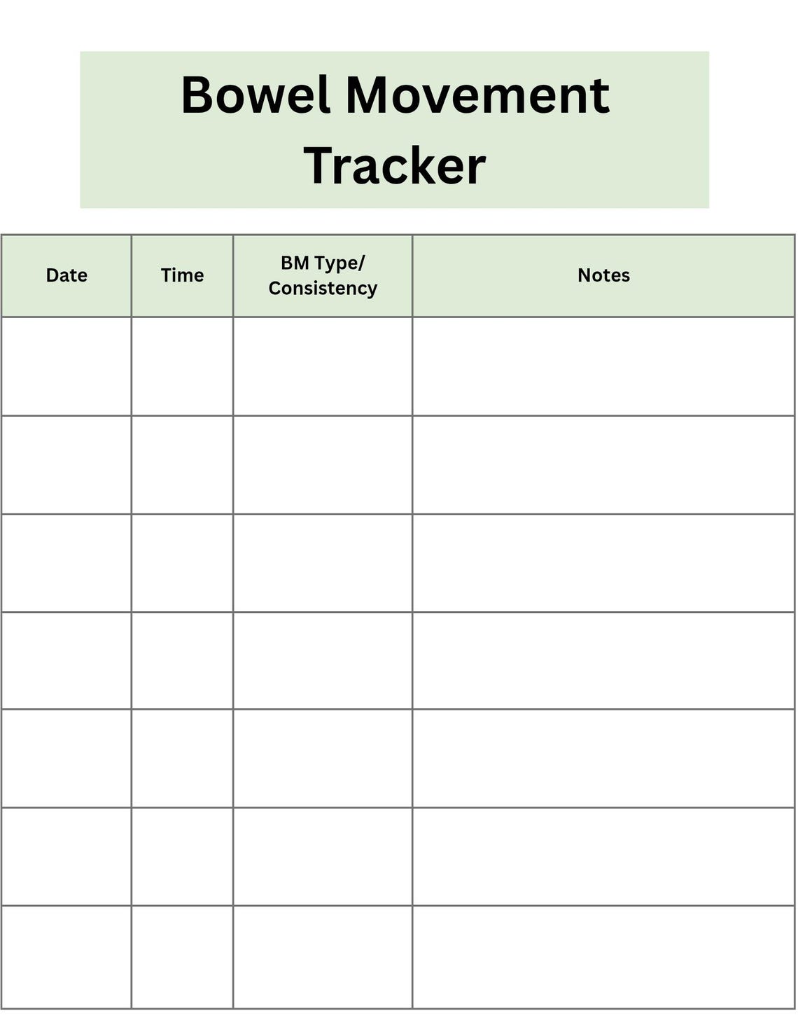 Bowel Movement Tracker Printable PDF | Caregiver Bathroom Log | BM ...