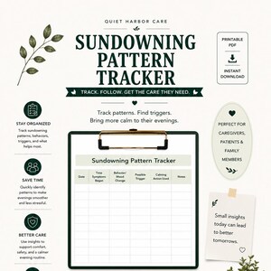 Sundowning Pattern Tracker Printable PDF | Dementia Caregiver Log | Alzheimer's Evening Behavior Tracker | Memory Care Form